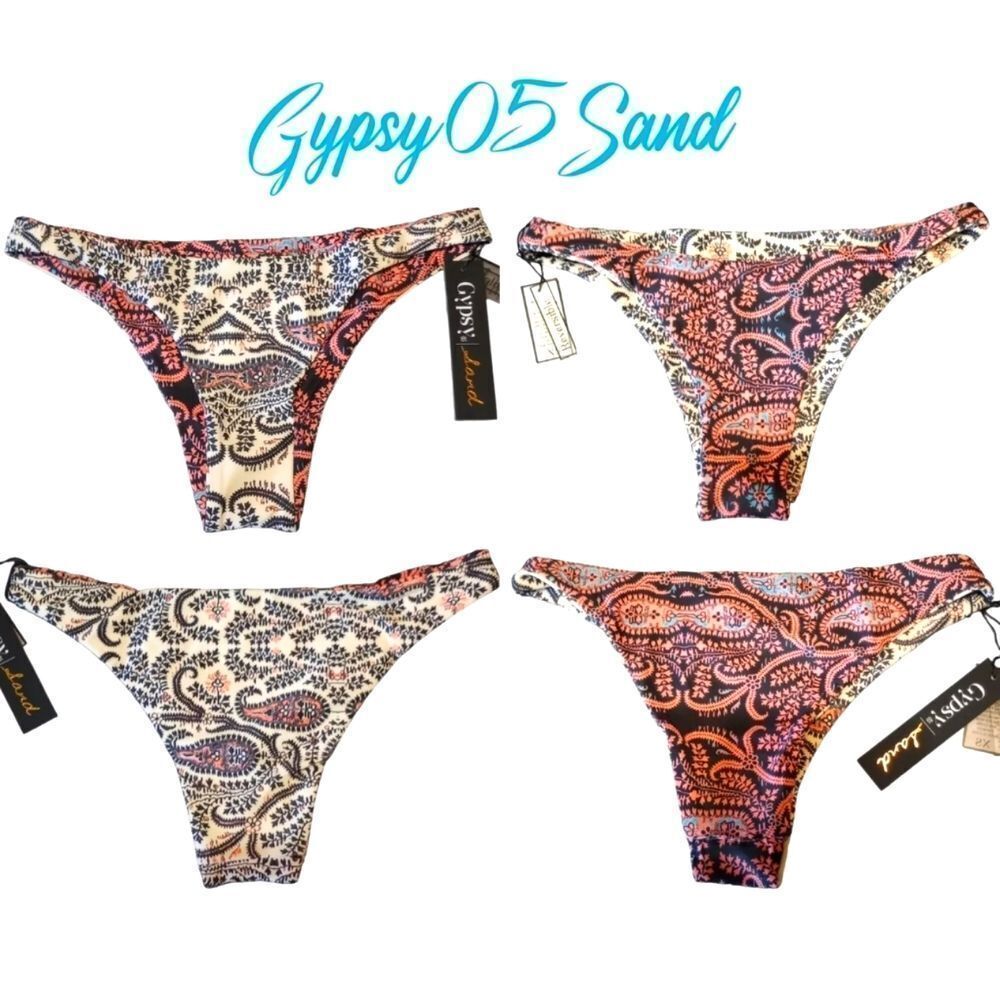Gypsy 05 Sand Neopolitan Reversible Bikini Bottoms Paisley